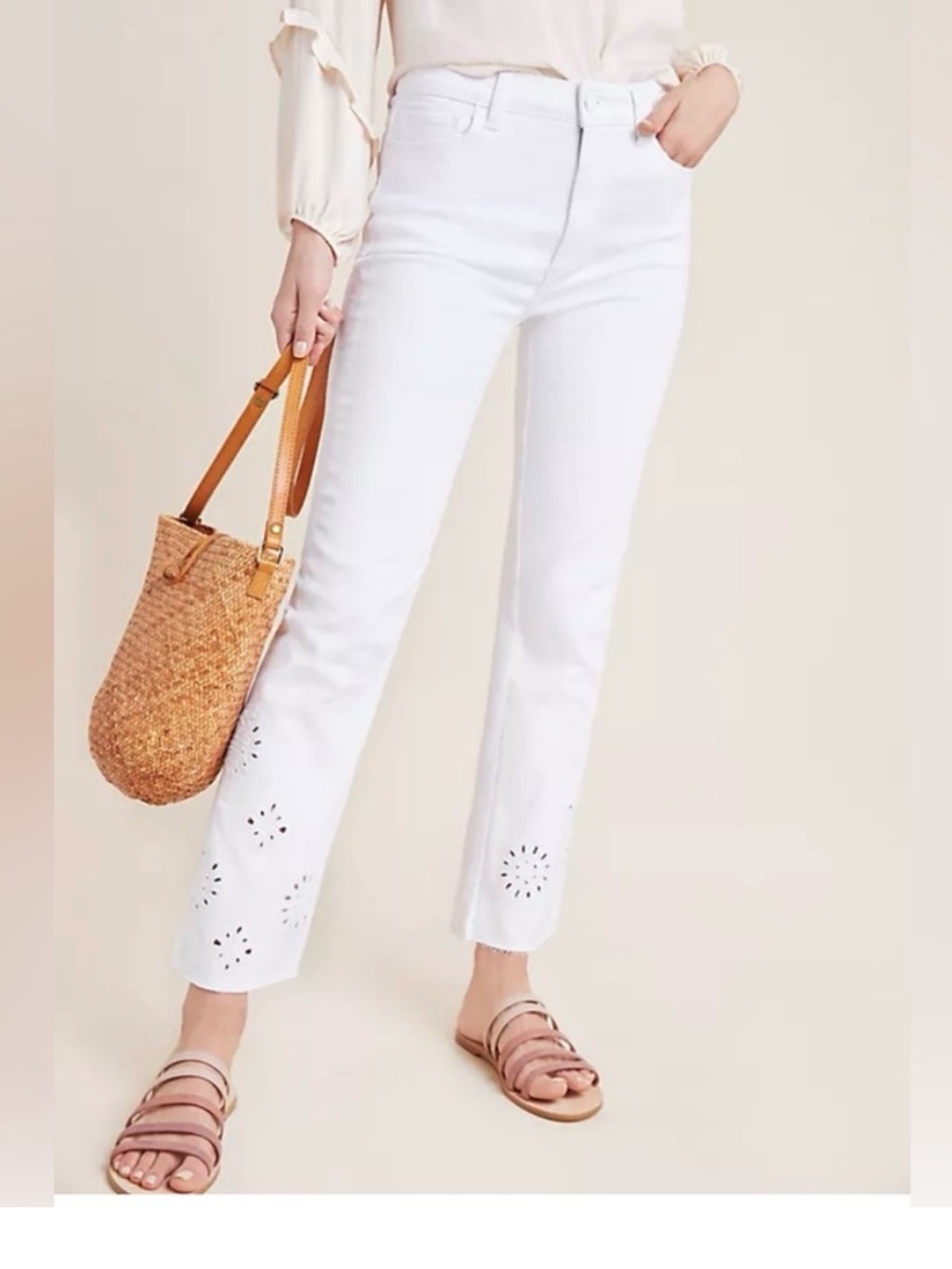 PAGE WHITE EYELET FLARE JEANS Size 30